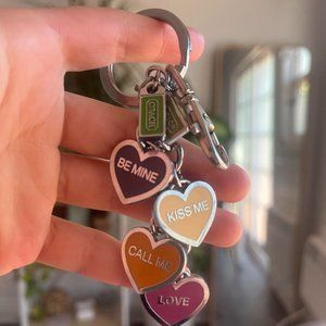 Authentic COACH Gold/Enamel Hearts Valentine Keychain Key Chain